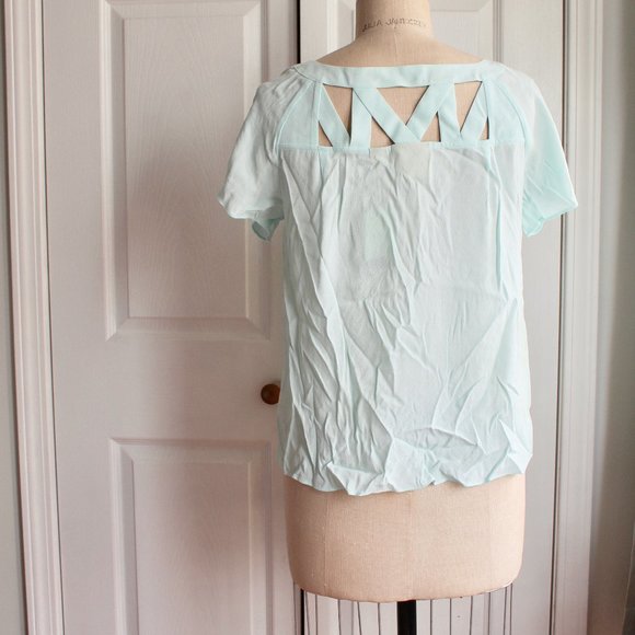 NWT Anthropologie Maeve Lattice Neckline Top in Sky Size 8 Soft Mint Green Rayon - Picture 6 of 10